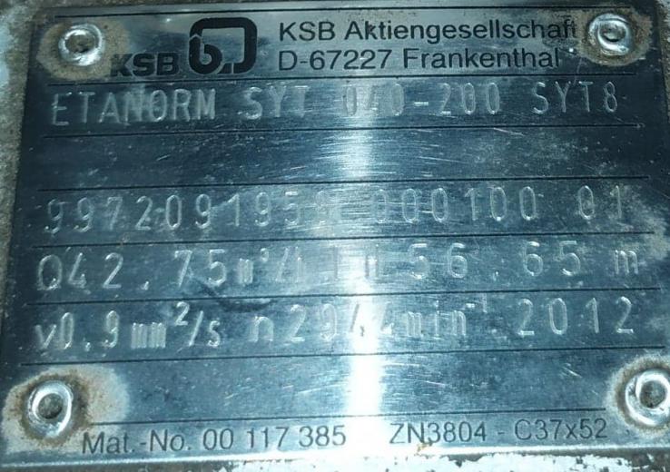 Tabliczka znamionowa pompy obiegowej 13kW