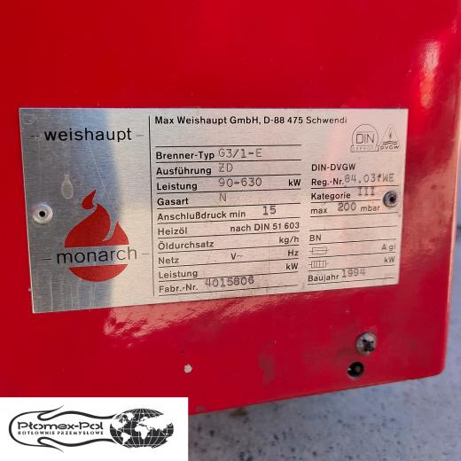 Palnik Weishaupt G3/1-E ZD (90-630kW) Gazowy Używany